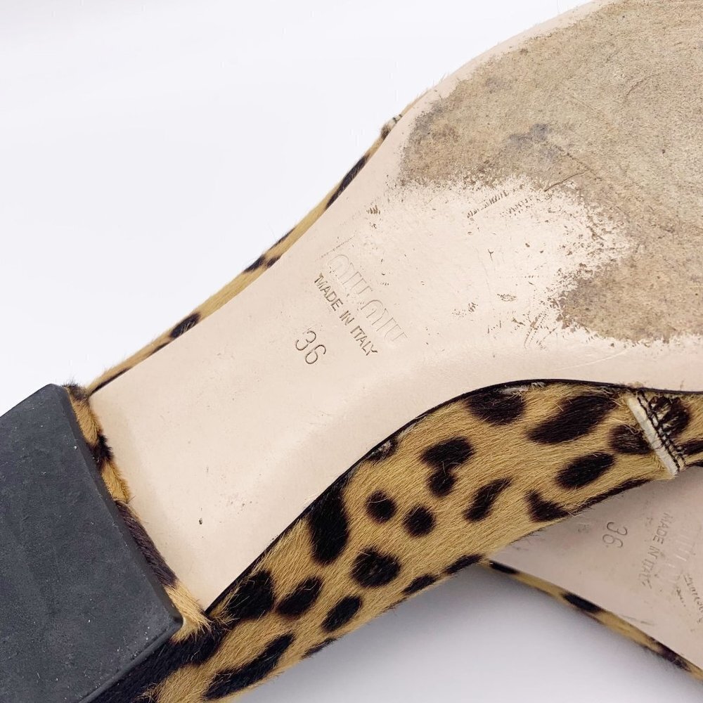 Miu Miu Leopard Print Crest Smoking Flat Calf Hai… - image 8